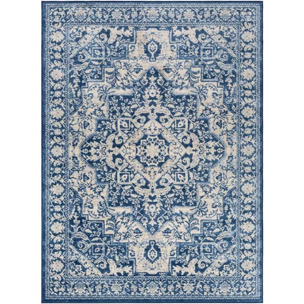 Livabliss Monaco Bright Blue Medallion 2 ft. x 3 ft. Indoor Area Rug