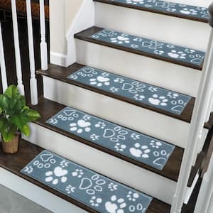 Paw Collection Teal 9 in. x 28 in. Polypropylene Stair Tread Cover (Set of 15)