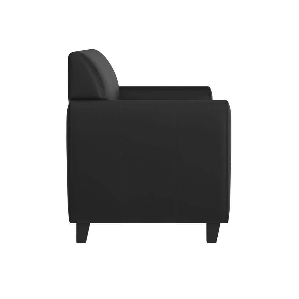 Black Faux Leather Reception Loveseat with Flared Arms
