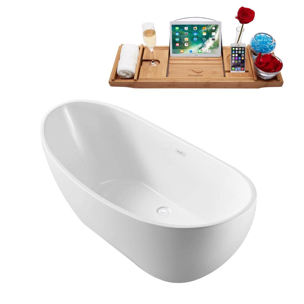 62" Glossy White Acrylic Freestanding Soaking Bathtub