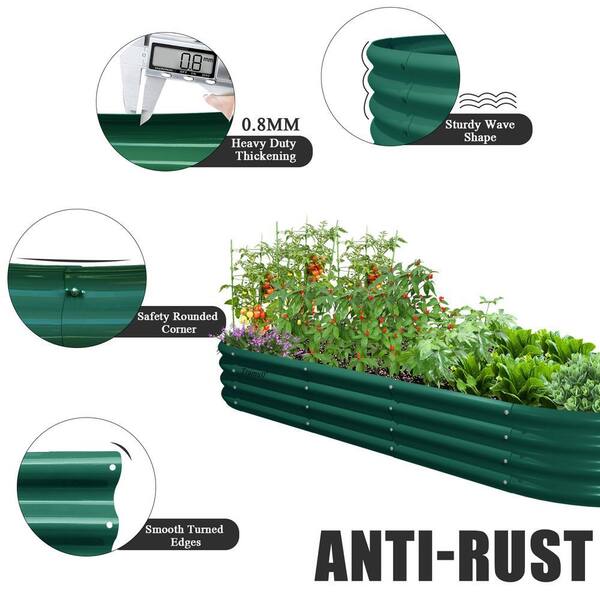 2-Pack 96 in. x 36 in. x 12 in. Green Oval Metal Raised Garden