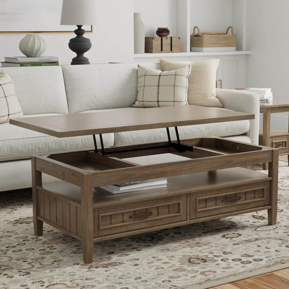 Smoky Brown Solid Wood Lift-Top Coffee Table with Storage