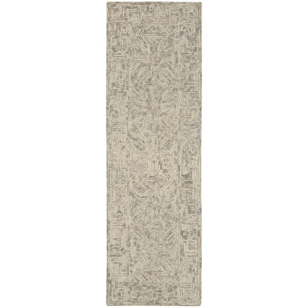 2 ft. x 8 ft. Gray Abstract Washable Area Rug