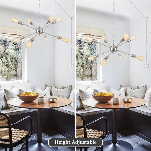 ADSENSTY 8-Light Nickel Dimmable Plug in Sputnik Chandelier with