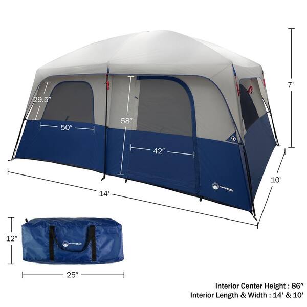 Wakeman Outdoors 10 Person Large Family Outdoor Camping Tent with 2 Doors Room Divider 4 Screen Windows and Rainfly Navy 75 CMP1149 The Home Depot