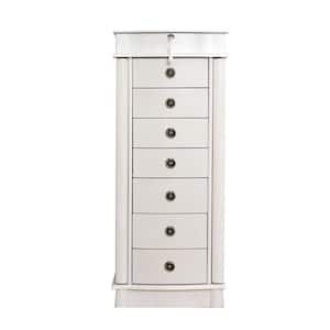 Nora White Wood Locking 15.5 in. W Jewelry Armoire with 7 Drawers