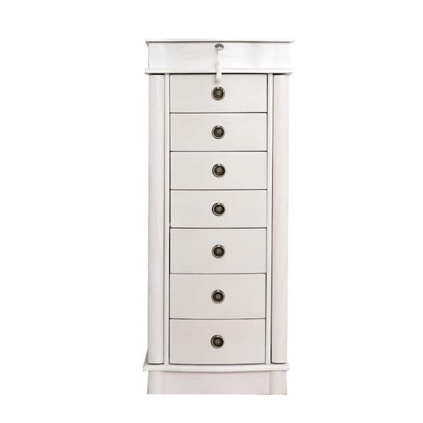 Unbranded Nora White Wood Locking 15.5 in. W Jewelry Armoire with 7 Drawers