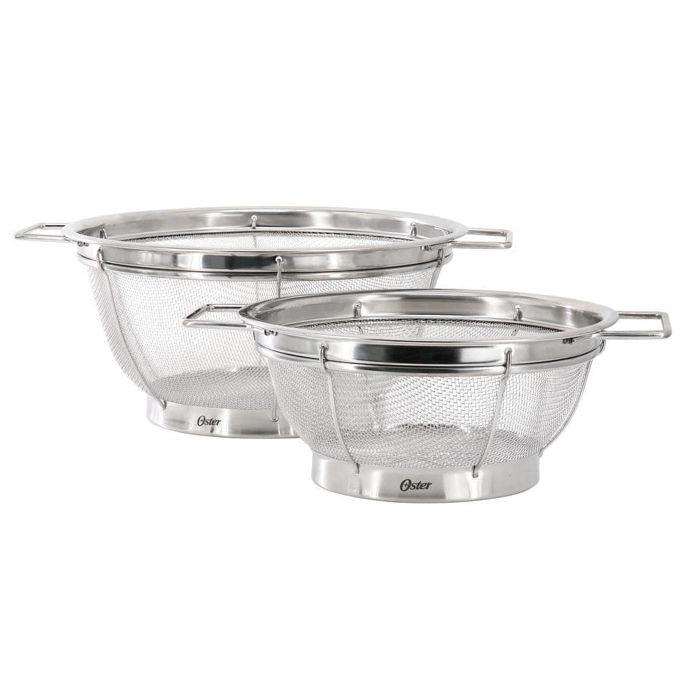 Oster Baldwyn 2-Piece 11 in. and 8.75 in. Round Stainless-Steel Mesh Colander Set