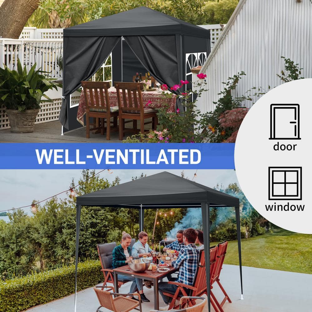 7' x 7' Dark Gray PE Fabric Party Tent with White Frame