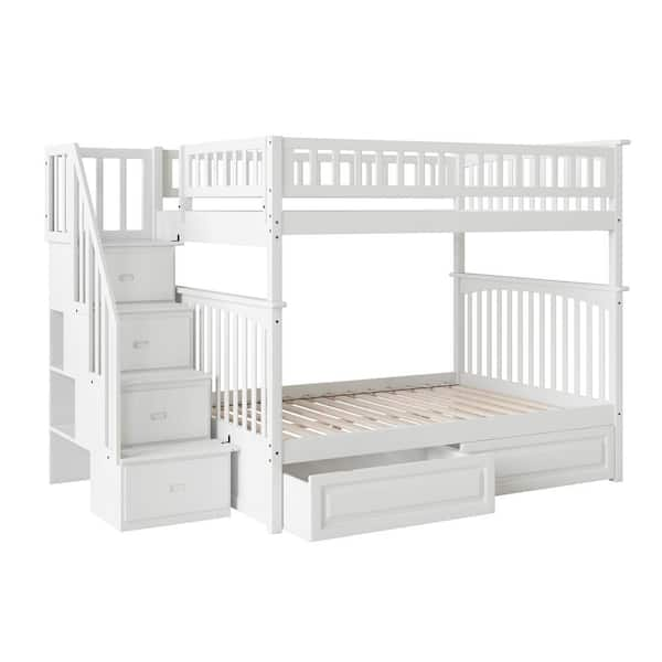 Atlantic Furniture Columbia model twin full Staircase bunk bed kids bedroom  furniture. Atlantic furniture brand twin full bunkbeds and columbia bunk  beds with stairs steps and stairway in Antique Walnut, White Natural