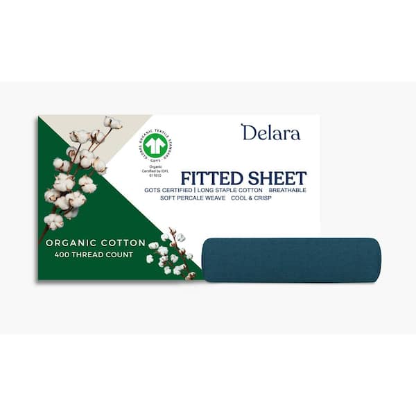Delara 1-Piece Midnight Blue, Solid 100% Organic Cotton Percale, Twin, Smooth and Super Soft, Fitted Sheet