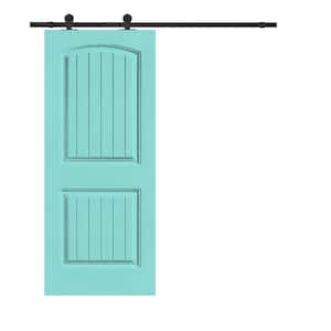 Elegant Series 30 in. x 80 in. Mint Green Stained Composite MDF 2 Panel Camber Top Sliding Barn Door with Hardware Kit