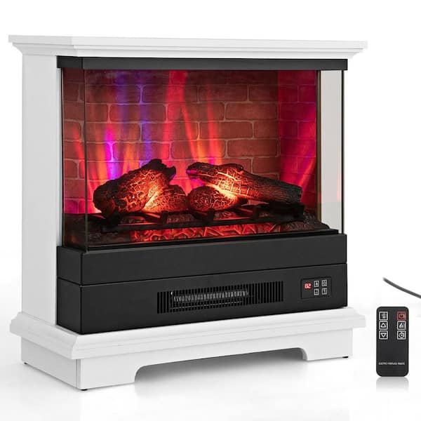 27 in. Freestanding Fireplace with Remote Control-White