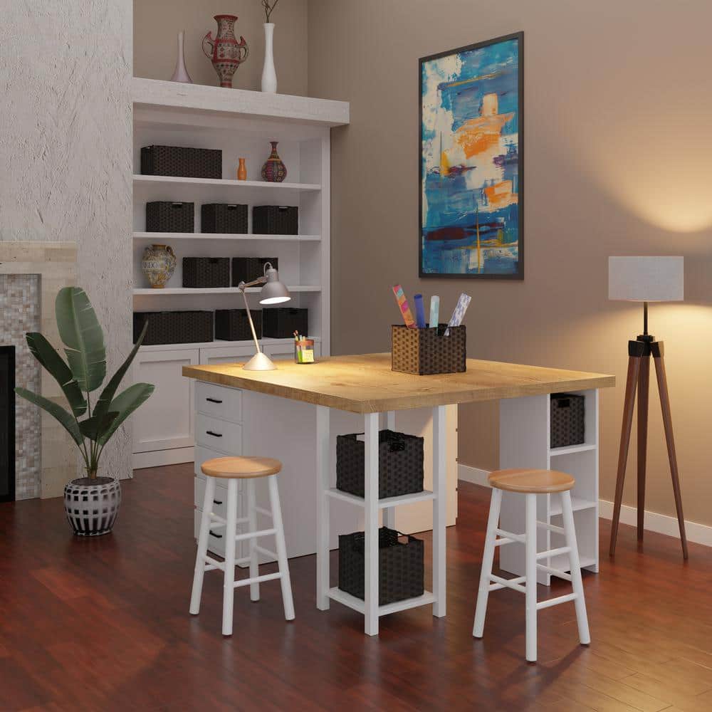 Winsome Huxton Natural & White Solid Wood Counter Stools, Set of 2