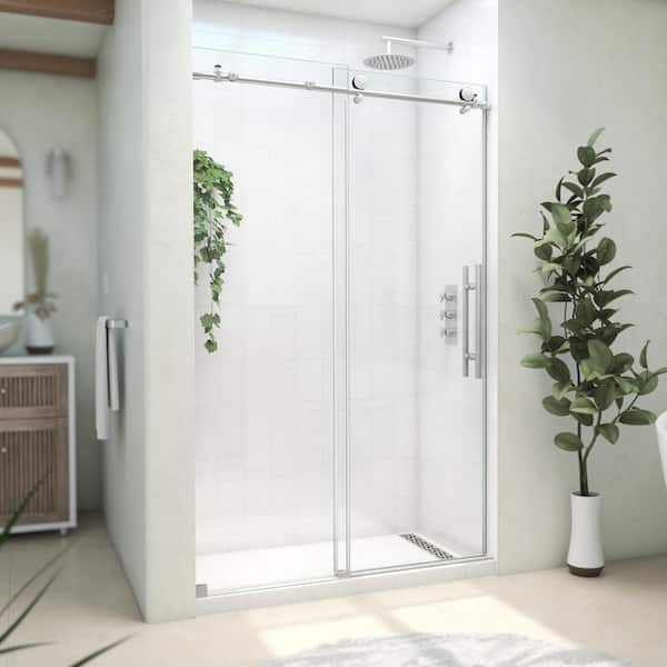DreamLine Continuum 44-48 in. W x 76 in. H Clear Sliding Frameless Shower Door in Brushed Stainless Steel