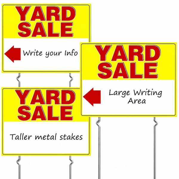 3 Pack 17 x 13 in. Corrugated Plastic Double Sided Yard Sale Sign Kit with Stakes and Arrow Stickers Yellow