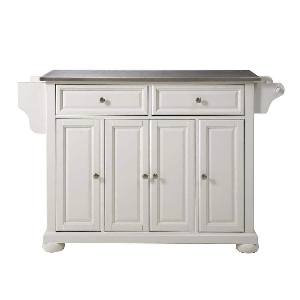 White and Silver Stainless Steel Top Kitchen Island