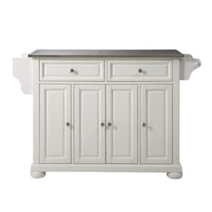 Alexandria White Kitchen Island with Stainless Steel Top