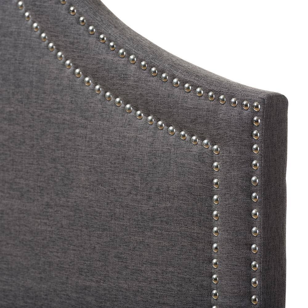 Dark Gray Upholstered Queen Headboard with Nailhead Trim