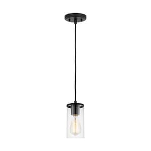 Zire 1-Light Midnight Black Hanging Shaded Mini Pendant Light with Clear Glass Shade and LED Bulb