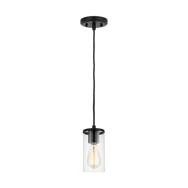 Generation Lighting Zire 1-Light Midnight Black Hanging Shaded Mini Pendant Light with Clear Glass Shade and LED Bulb
