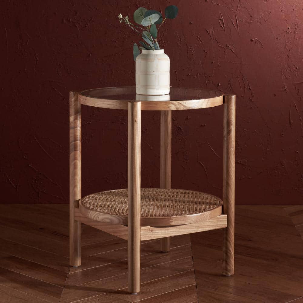 Karyna 22.5 in. Natural Round Glass End Table - thumbnail 7