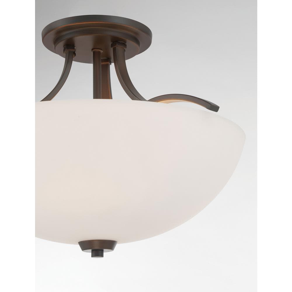 Overland Park Vintage Bronze 3-Light Bowl Semi-Flush Mount with Etched White Glass