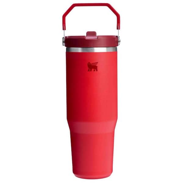 30 oz. Flip Straw Tumbler with Handle Leak Resistant Water Bottle, Insulated Stainless Steel in Chili Red