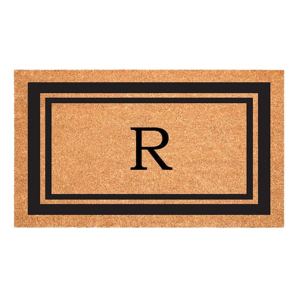 Black Border Monogram Door Mat 18 in. x 30 in. (Letter R)
