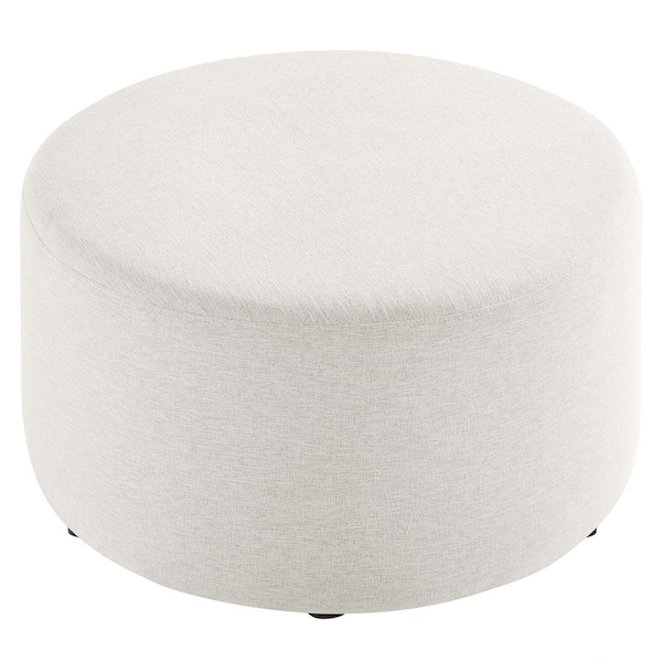 MODWAY Callum Large 29 in. Round Woven Heathered Fabric Upholstered Ottoman in Heathered Weave Ivory