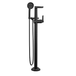 Galeon 1-Handle Floor-Mount Roman Tub Faucet Trim Kit in Matte Black with Hand Shower (Valve Not Included)