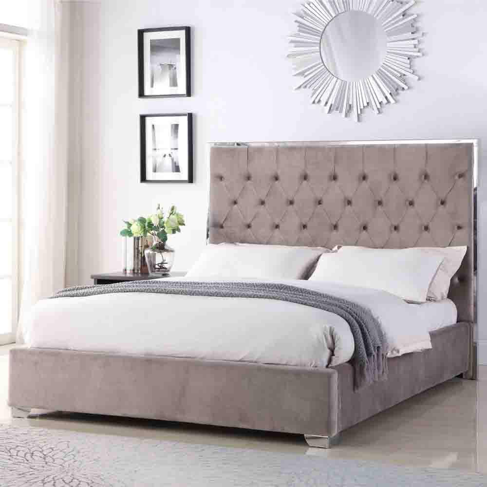 Regal Velvet King Platform Bed with Tufted Headboard in Dark Grey