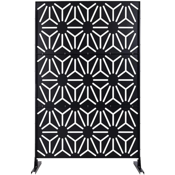 Tidoin 6.3 ft. x 4 ft. Black Steel Freestanding Flat Flat Top Decorative Privacy Screen Metal Fence Panel