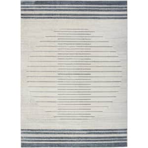 Astra Machine Washable Ivory Blue 5 ft. x 7 ft. Striated Contemporary Area Rug