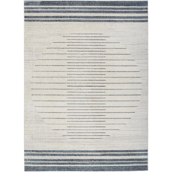 Nourison Astra Machine Washable Ivory Blue 5 ft. x 7 ft. Striated Contemporary Area Rug