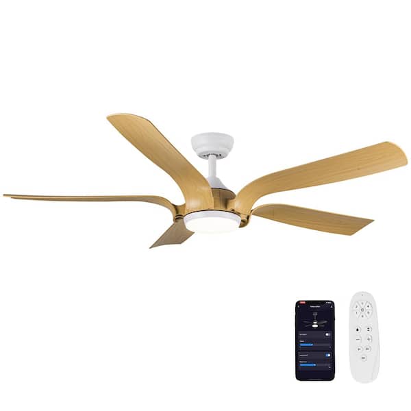 Etokfoks Smart 56 in. Indoor Integrated LED Ceiling Fan with Antique Wood in Floral Shape
