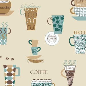 Coffee Time Vinyl Strippable Roll Wallpaper (Covers 56 sq. ft.)