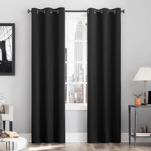 Sun Zero Cyrus Thermal 100% Blackout Grommet Curtain Panel in Charcoal - 40 in. W x 63 in. L