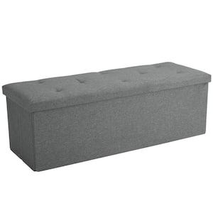 Ottoman Bench, Storage Chest, Linen Fabric Foot Rest Stool, 158L Storage Footstools, Deep Gray Folding Storage Ottoman