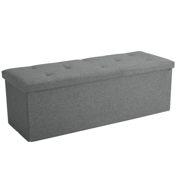VECELO Ottoman Bench, Storage Chest, Linen Fabric Foot Rest Stool, 158L Storage Footstools, Deep Gray Folding Storage Ottoman