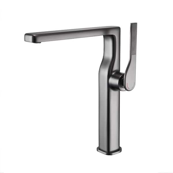 Single Handle Bathroom Vessel Sink Faucet Brass Modern Single Hole Basin High Tall Taps in Gun Grey