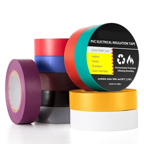 Yichuhaoxi 3/4 in. x 60 ft. Electrical Tape Waterproof Heat Resistant Insulation Rainbow Multi-Colored 10-Pack
