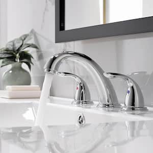 Widespread Bathroom Sink Faucet 8 in. 3-Pieces 2 Handles High-Arc with Full-Copper Pop Up Drain and Valve in Chrome