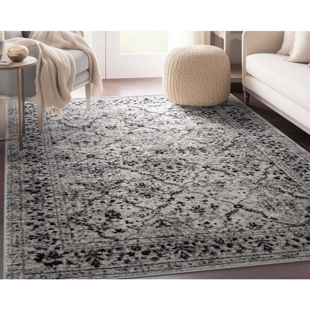 Reversible Easy-Care Synthetic Gray Rectangular Rug