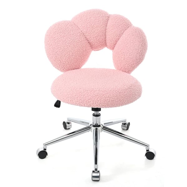 CSC DECOR INC Teddy Fabric Seat 360° Swivel Dressing Chair in Pink, Height Adjustable Computer Desk Chair with Semi-wrapped Backrest