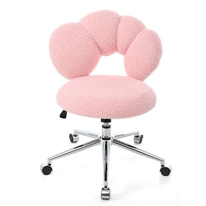 Teddy Fabric Seat 360° Swivel Dressing Chair in Pink, Height Adjustable Computer Desk Chair with Semi-wrapped Backrest