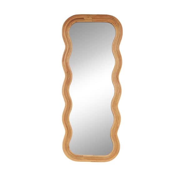 Litton Lane 73 in. x 29 in. Handmade Wavy Rectangle Framed Brown Wall Mirror with Ribbed Frame