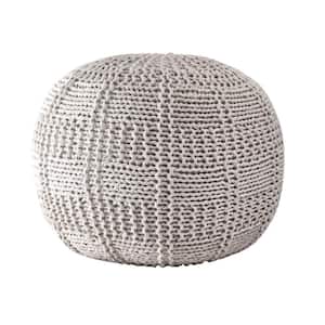 Berlin Casual Knitted Filled Ottoman Ivory Round Pouf