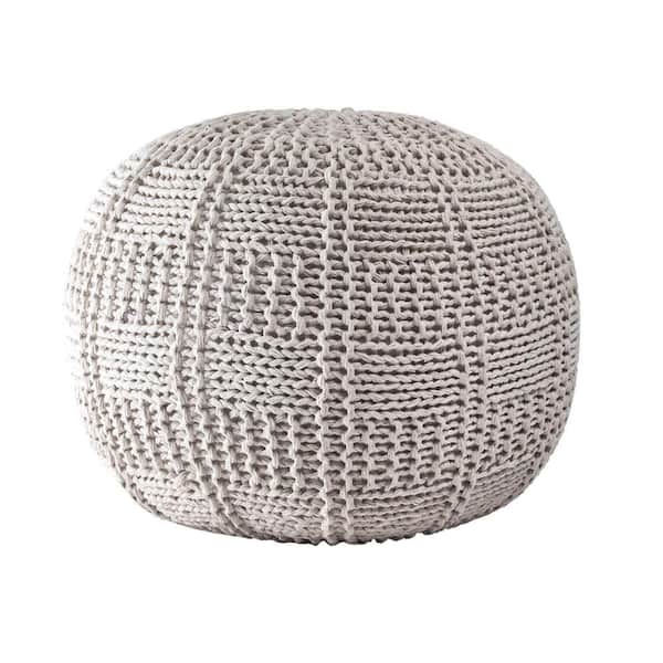 nuLOOM Berlin Casual Knitted Filled Ottoman Ivory Round Pouf
