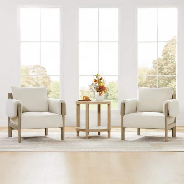 Spruce & Spring Vera Linen Fabric Mid Century Modern Accent Chair w/ Grey Solid Wood Frame Armchair for Livingroom or Bedroom (Set of 2)